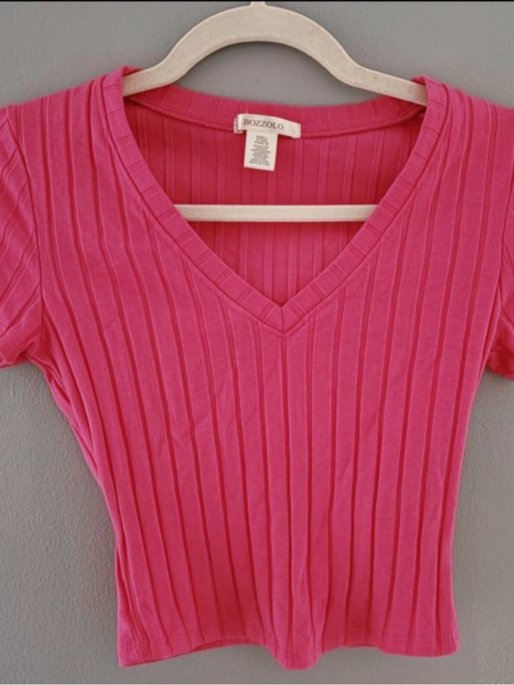 Pink Ribbed V-Neck Women's Top